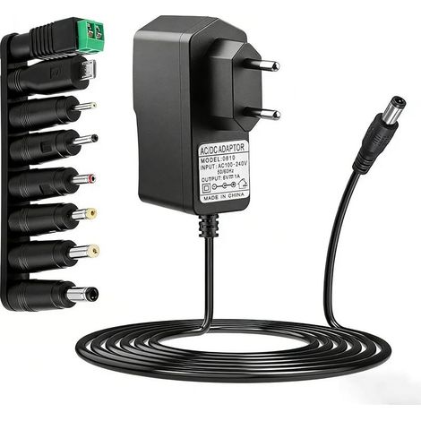 6V 1A Alimentation Adaptateur Secteur avec 8 Connecteurs Chargeur AC 100-240V vers DC 6Volt 1000mA pour Routeur Bande LED Caméra CCTV Câble d'alimentation de Remplacement pour Chargeur de Batterie (1/5)