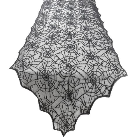 Chemin de table Halloween toile d'araignée dentelle 35x121 cm Noir