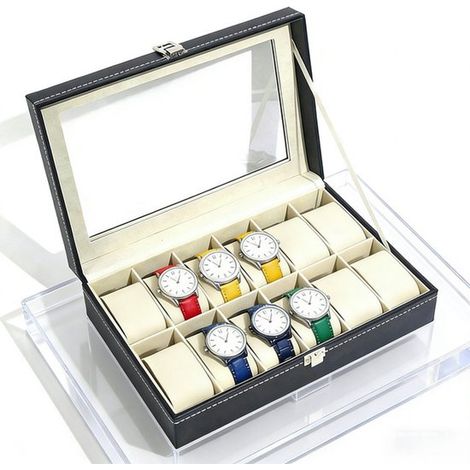 Coffret à bijoux - Boîte à montres - Coffret à bijoux pour adultes - Boîte à montres pour hommes - Étagère à 1 niveau pouvant contenir 12 montres - Boîtier noir (1/4)