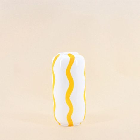 Vase rayé en céramique blanc / jaune, H20cm (1/5)