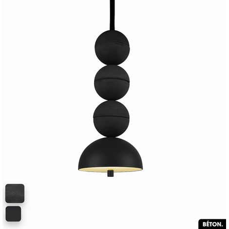 Lampe de suspension en béton - BOSFOR CONCRETE NOIR 3 BALLES LED 14W (1/2)