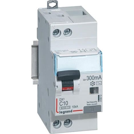 Disjoncteur différentiel monobloc DX³6000 10kA arrivée haute et départ bas à vis U+N 230V - 10A - typeAC 300mA - LEGRAND