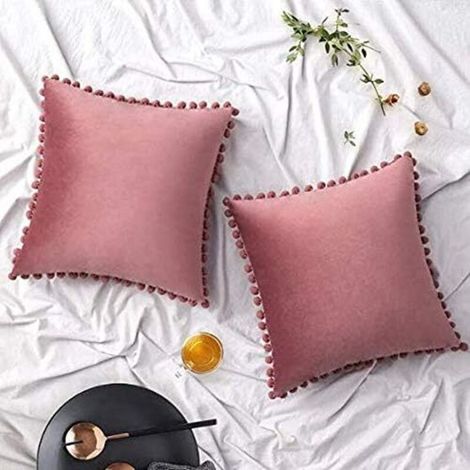 2 Pcs Housse de Coussin en Velours Taie d'oreiller Decorative Taie d'oreiller Boule de Fourrure de Couleur Pure Super Doux Maison Salon Chambre pour Canapé Taie d'oreiller (Couleur de Confiture) (1/5)