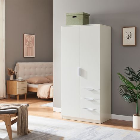 Kleiderschrank Eiselfing 176x80x52 cm 3 Schubladen Weiß [en.casa]