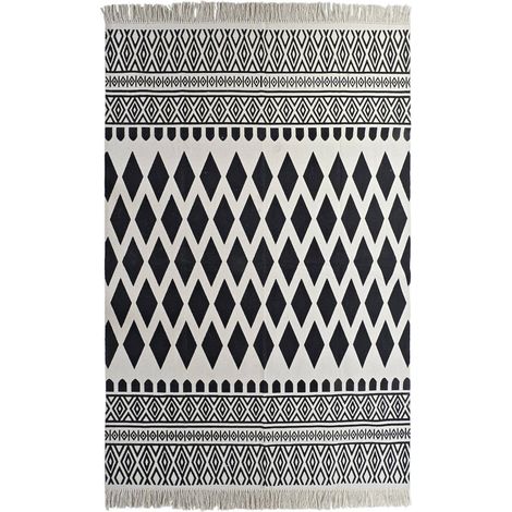 Tapis moderne coton Romos imprimé élégant - Noir et blanc imprimé Romos (1/4)
