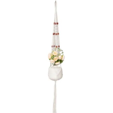 Portavaso sospeso in macramè con campanellino eolico - Robusto vaso da fiori sospeso per piante da interno e da esterno (1/3)