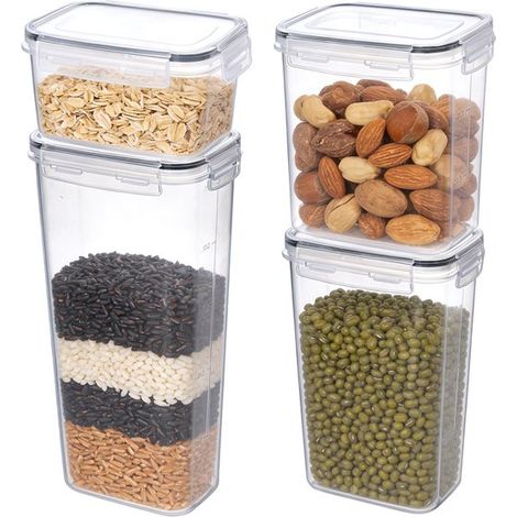 Cubos de almacenamiento de plástico，Paquete de 4，0,8 L + 1,6 L + 2 L + 2,8 L，Recipientes herméticos，Cajas para almacenar alimentos (1/5)