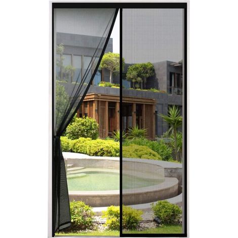 Thick mosquito net door, 90 x 210 cm, ultra-dense mesh, anti-flies and insects, magnetic strip, automatic closure, black. (1/4)