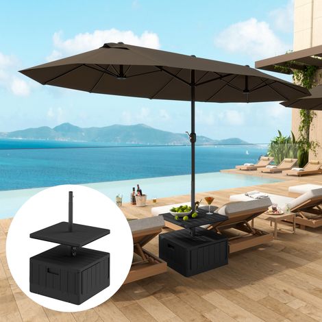 Pied parasol carré plateau table support HDPE roues remplissage eau sable 53x53x45cm, noir