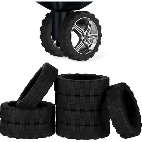 8 Pièces de Couvercle Roulette Valise, Housse de roulettes de Valise Portable Protecteur en Silicone Anti-Usure Résistant au Bruit pour la Plupart des Valises à 8 roulettes (Noir)
