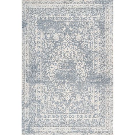 Tapis Vintage à Poils Courts "Iglesia" Crème & Bleu 120 x 170 cm (1/4)