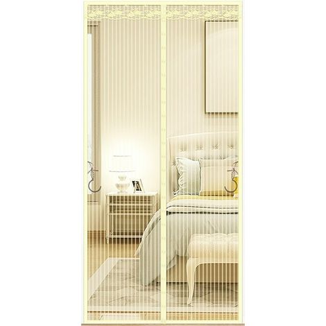Mosquitera magnética para puerta, apta para mascotas, con cierre magnético, para interiores de verano (beige, 110 cm de ancho x 210 cm de alto)