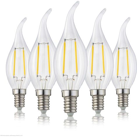 Pack of 5 Ampoule Flamme LED E14, 4W Equivalent à Ampoule Halogène/Incandescente 40W, Blanc Chaud 2700K, Flamme Bougie LED encastrable, 360° Faisceau, IRC80, Verre marron, Lot de 5 [Classe énergétique