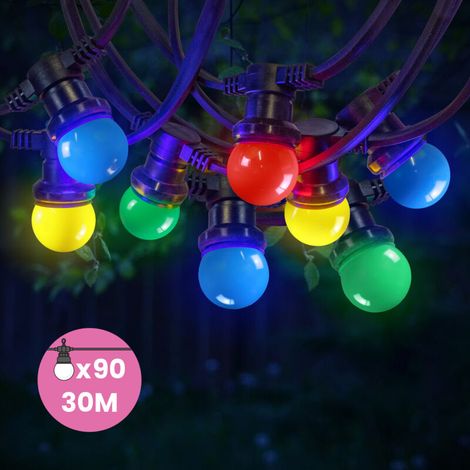 Guirlande Guinguette 10M Multicolore IP65 - Guirlande Lumineuse Extérieur 90 Bulbes Multicolore - Guirlande Exterieure Etanche pour Décoration de Jardin. Maison et Façade