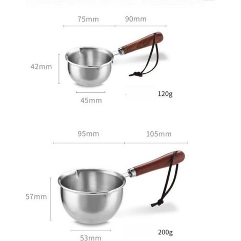 Lot de 2 mini casseroles, acier inoxydable 304, manche en bois, compatible induction, argent (1/4)