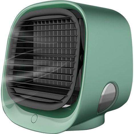 Enfriador de aire portátil, mini humidificador (3 velocidades), ventilador de escritorio USB, aire acondicionado para oficina en casa (verde) (1/5)