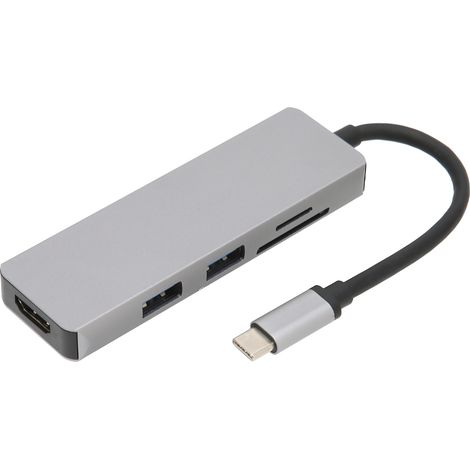 Hub USB C 5 en 1 Argent - Adaptateur Multifonction 5Gbps, Sortie 4K, Lecteur SD/TF, Aluminium (1/5)
