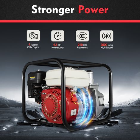Pompe a Eau Pompe de Jardin a Essence, Moteur 6,5HP, 4 Temps, Débit 36m³/h, Raccord 2 Pouce, Hauteur d'Aspiration 7m, Démarrage par Câble, Cadre Métallique (1/5)