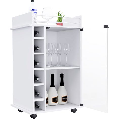 Carrello bar Dukat in melamina con 6 portabottiglie, 3 ripiani e 4 ruote (1/5)