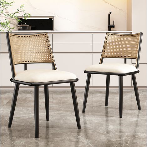 Sedie da sala da pranzo set da 2 con seduta in PU e schienale effetto rattan, nero DESVIAE (1/5)