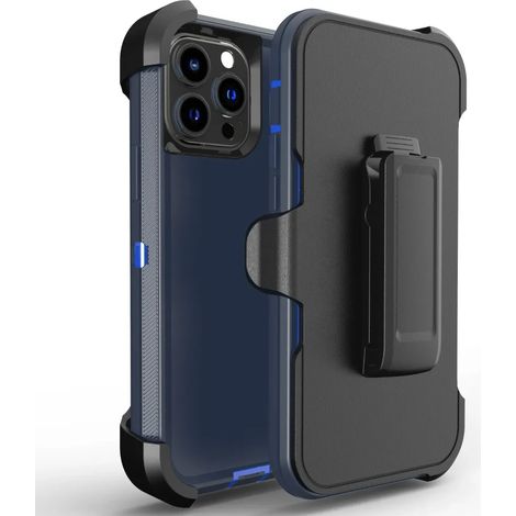 (Bleu foncé, iPhone 12 Pro) Étui de protection Ott 3-en-1 ultra-résistant avec clip ceinture et protection antichoc pour iPhone (1/5)