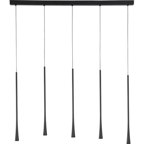 Merano Burlington Plafonnier Suspendu 5 Barres Lumineuse Aluminium Noir, Acier Fil Tissu Noir LED 5x7W 1065Lm 3000K