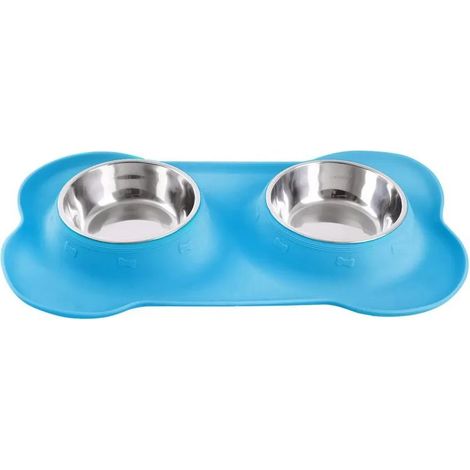 Gamelles pour chiens (2 unités) en acier inoxydable avec tapis antidérapant en silicone anti-déversement, pour l'eau et la nourriture, pour chiens de petite, moyenne et grande taille, chats et chiots (1/4)