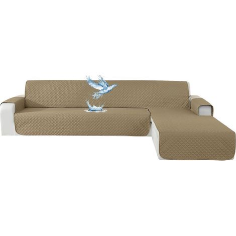 Ecksofa Überwurf 4 Sitzer L-Form 100% Wasserdicht, Wendbar, Khaki (1/5)