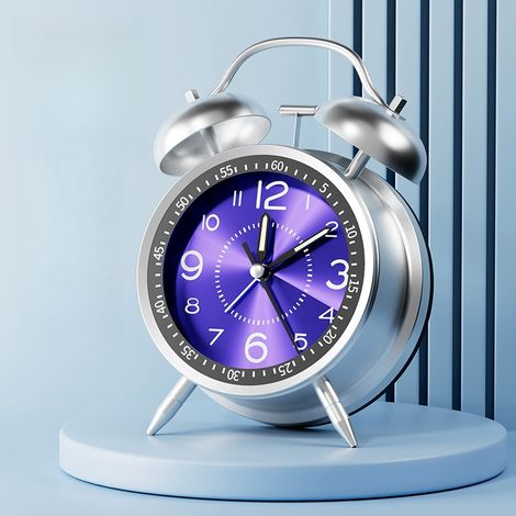 Sveglia super potente per chi ha il sonno profondo, modello retrò da 4 pollici con doppia campana, silenziosa, senza ticchettio, movimento al quarzo, retroilluminazione e sfondo viola.