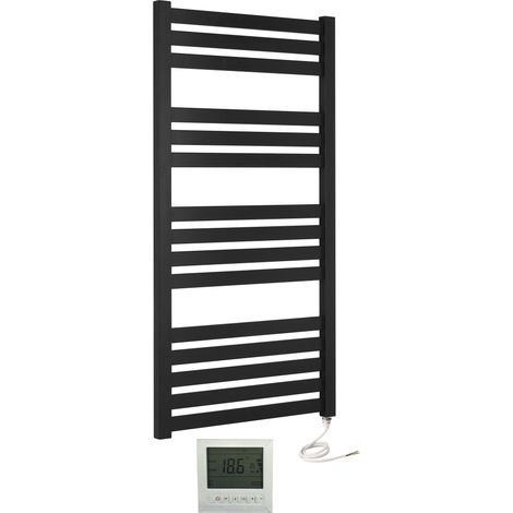 Algarve (Vas) Electric Black Heated Towel Rail 500 x 1165mm + 7 Day Timer/Thermostat