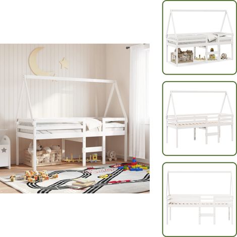 Cama para niños - vidaXL Cama alta con techo blanca madera maciza pino blanca 90x200 cm - Cama de madera