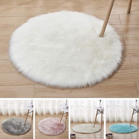 Tapis Rond - Tapis Fourchu Blanc - Diamètre 40 cm - En Polyester - Antidérapant - Pour Chambre À Coucher Salon Chambre D'Enfant - 1 Pièce (1/5)