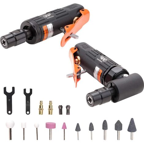 2PCS Ponceuse à tige pneumatique,Droit/coudé Kit d'affûtage d'outils pneumatique avec pinces de serrage 1/4 et 1/8 pouce pour mécaniciens automobiles, décorateurs (1/5)