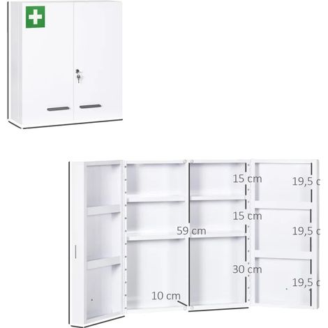 Armoire à pharmacie, Matériau en acier, 55 cm x 18 cm x 60 cm, 6 étagères, verrouillable, Capacité de charge de 30 kg (1/5)