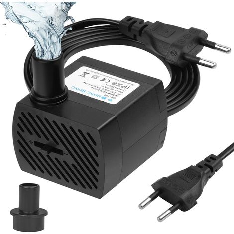 Mini pompe à eau (350 l/h, 5 W), pompe d'aquarium ultra-silencieuse à grand débit, petite pompe pour fontaine avec câble d'alimentation de 1,4 m, 2 buses pour aquariums, bassins, fontaines, statues. (1/5)