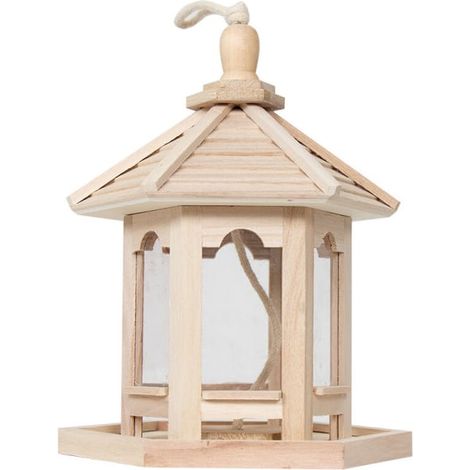 Mangeoire pour oiseaux en bois, 25 x 20 cm, distributeur de graines pour jardin, suspendue ou sur poteau, résistante aux intempéries, lot unique (1/5)
