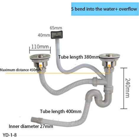 (YD-1-8)Kitchen Stainless Steel Sink Drainer Accessories, Single and Double Sink Drain Pipe Set (1/4)