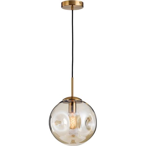 Suspension sphérique boule de verre, base dorée et plafonnier suspendu globe en verre (Ambre, 25cm) (1/5)