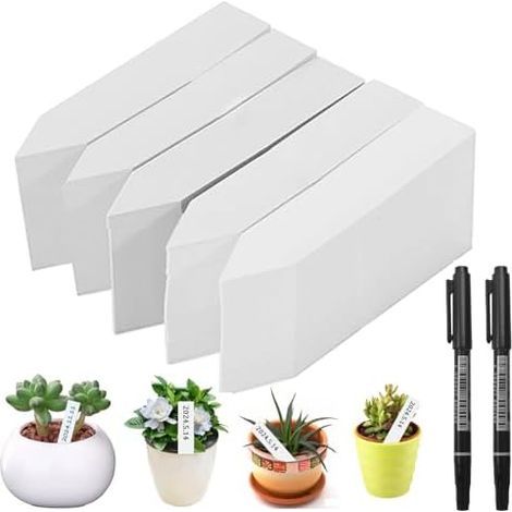 500 Pieces Plastic Plant Labels, 10x2cm White Plant Labels, Outdoor Garden Labels, Waterproof Reusable, with 2 Black Markers, Plants and Flowers - (1/5)