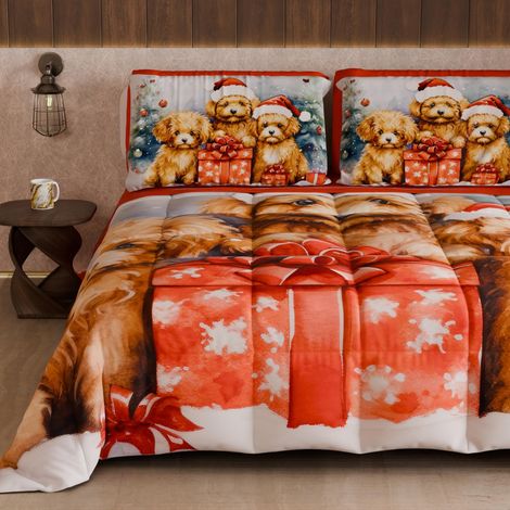 Couette Double d'hiver, Couette Double Face avec Couleur Unie et imprimé Chien numérique, fabriquée en Italie (1/5)