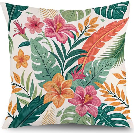 Housse de coussin floral jardin, décoration chaise banc extérieur,45×45cm (1/5)
