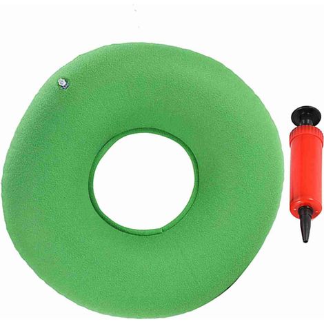 Coussin de siège gonflable rond avec pompe pour soutien des hanches et hémorroïdes (vert) (1/5)