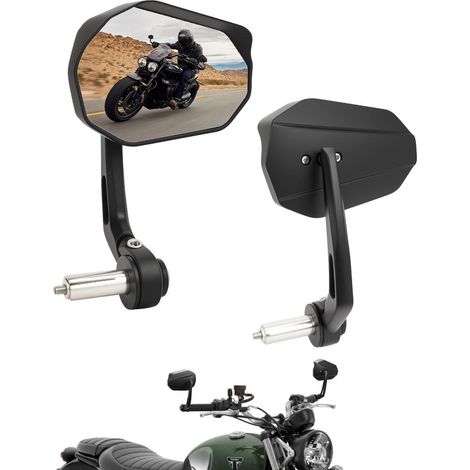 Rétroviseurs de guidon moto universels E-Mark, 360° réglables, aluminium, anti-pluie (1/5)
