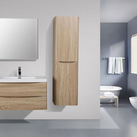 Badschrank 150 cm vertikal montiert PIACENZA Eiche hell