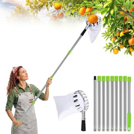Perche à fruits télescopique de 11.6 pieds pour la cueillette, avec tige en acier inoxydable et sac de rangement (vert) (1/5)