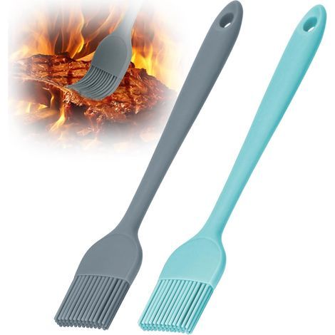 2-Piece Silicone Kitchen Brush Set, Heat Resistant, BPA-Free, Non-Stick Pastry Brush, Food Brush for Baking, Barbecue, and Cooking (Grey + Blue) (1/5)
