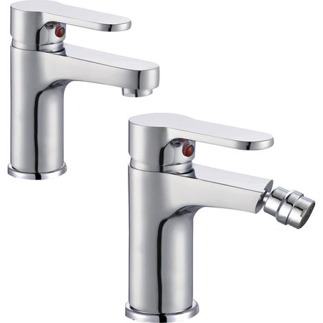 Miscelatore rubinetto bidet cromato + miscelatore rubinetto lavabo cromato
