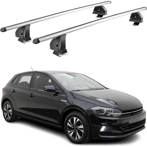 OMAC Barres de toit transversales en aluminium pour VW Polo mk6 HB 2017-2026 – TÜV / DIN 75302:2019 – Antivol inclus – Charge max 75 kg – 2 barres – Gris (1/4)