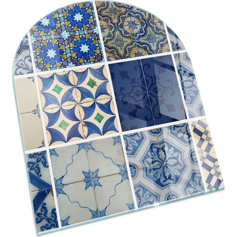 Plaque Rectangulaire en verre trempé avec impression décorative Protection de sol sous cheminée Motifs de carreaux en céramique 80x70 cm