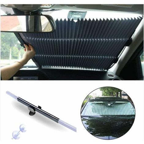 (Largeur 46 cm) Pare-soleil de voiture rétractable Pare-brise de voiture Protection UV Pare-brise pliable adapté aux voitures SUV camions presque toutes les voitures (1/5)